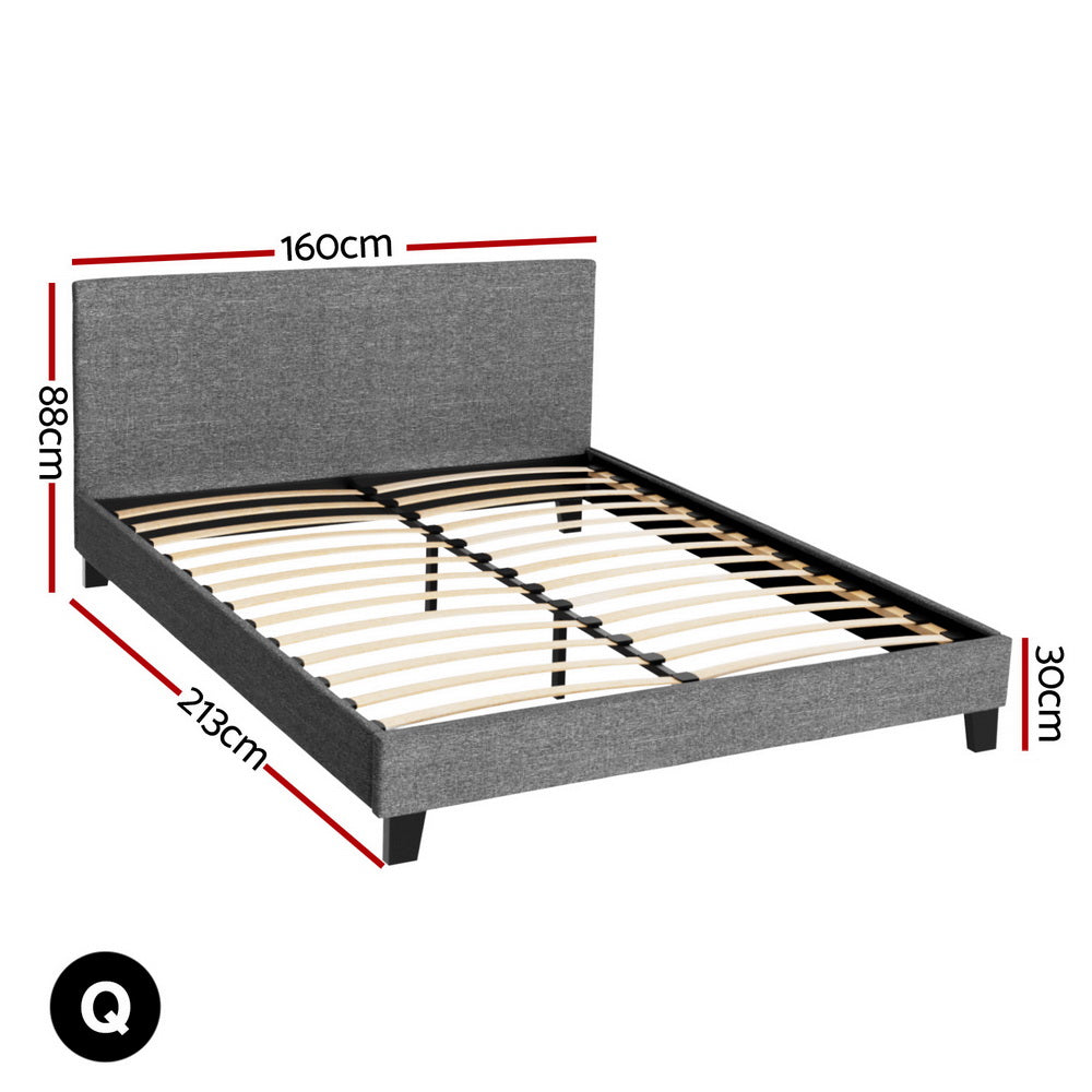Denver (Queen) Bed Frame | Fabric - Grey - Homecoze