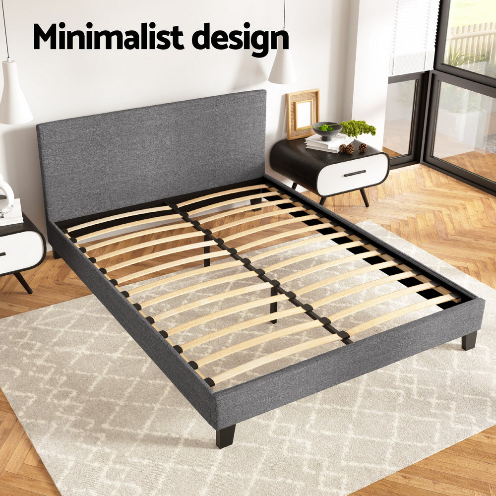 Denver (Queen) Bed Frame | Fabric - Grey - Homecoze