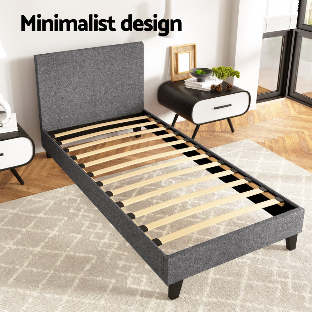 Denver (Single) Bed Frame | Fabric - Grey - Homecoze