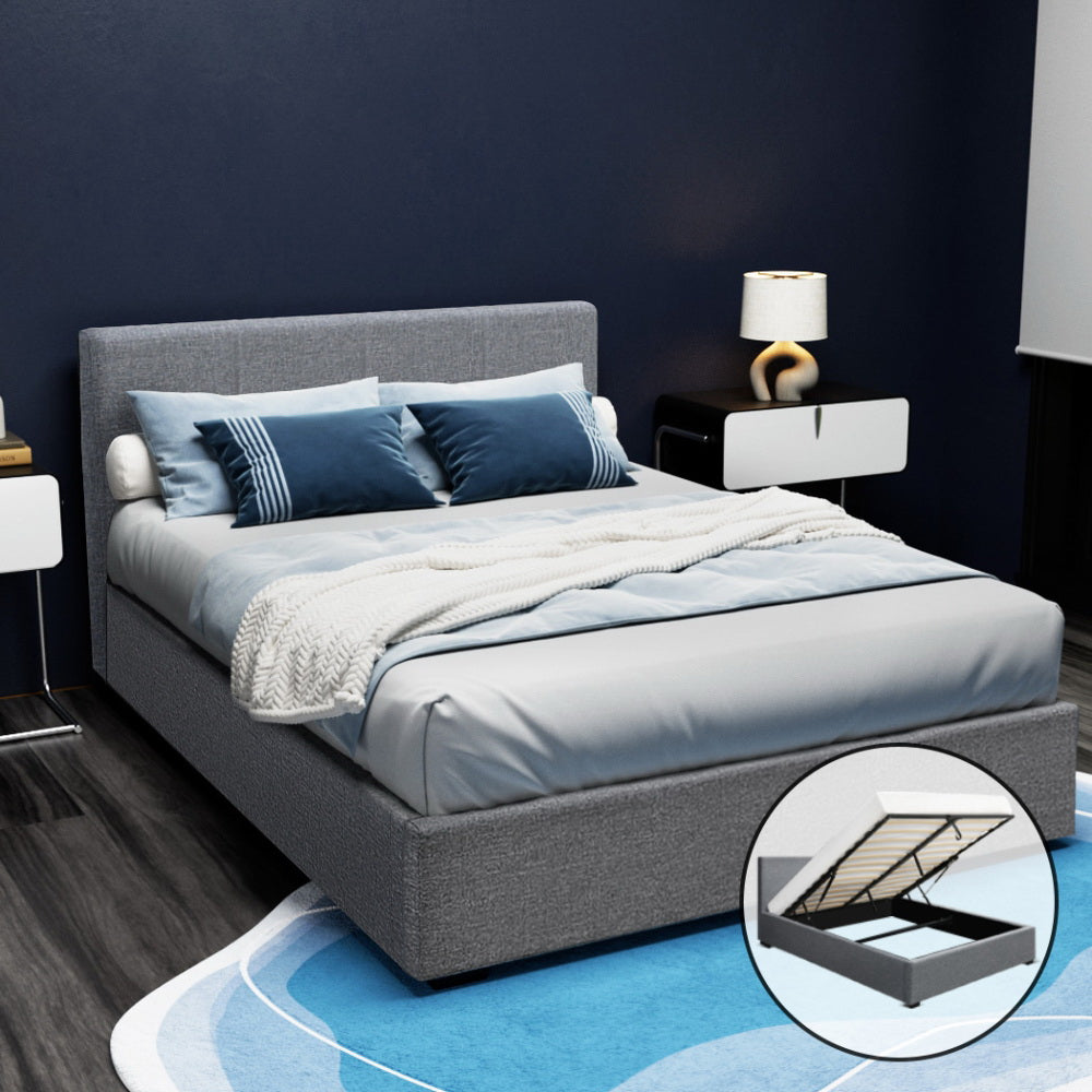 Tampa (Double) Storage Bed Frame | Fabric - Grey - Homecoze