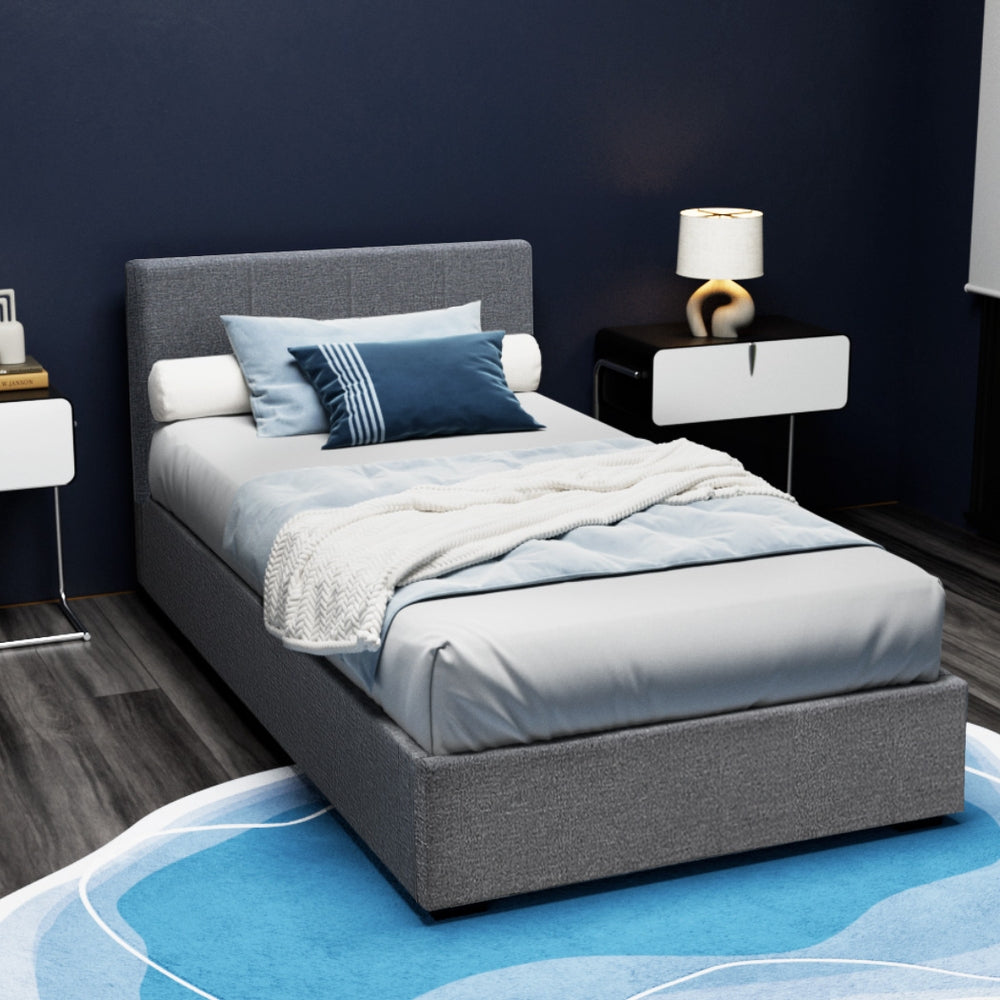 Tampa (King Single) Storage Bed Frame | Fabric - Grey - Homecoze