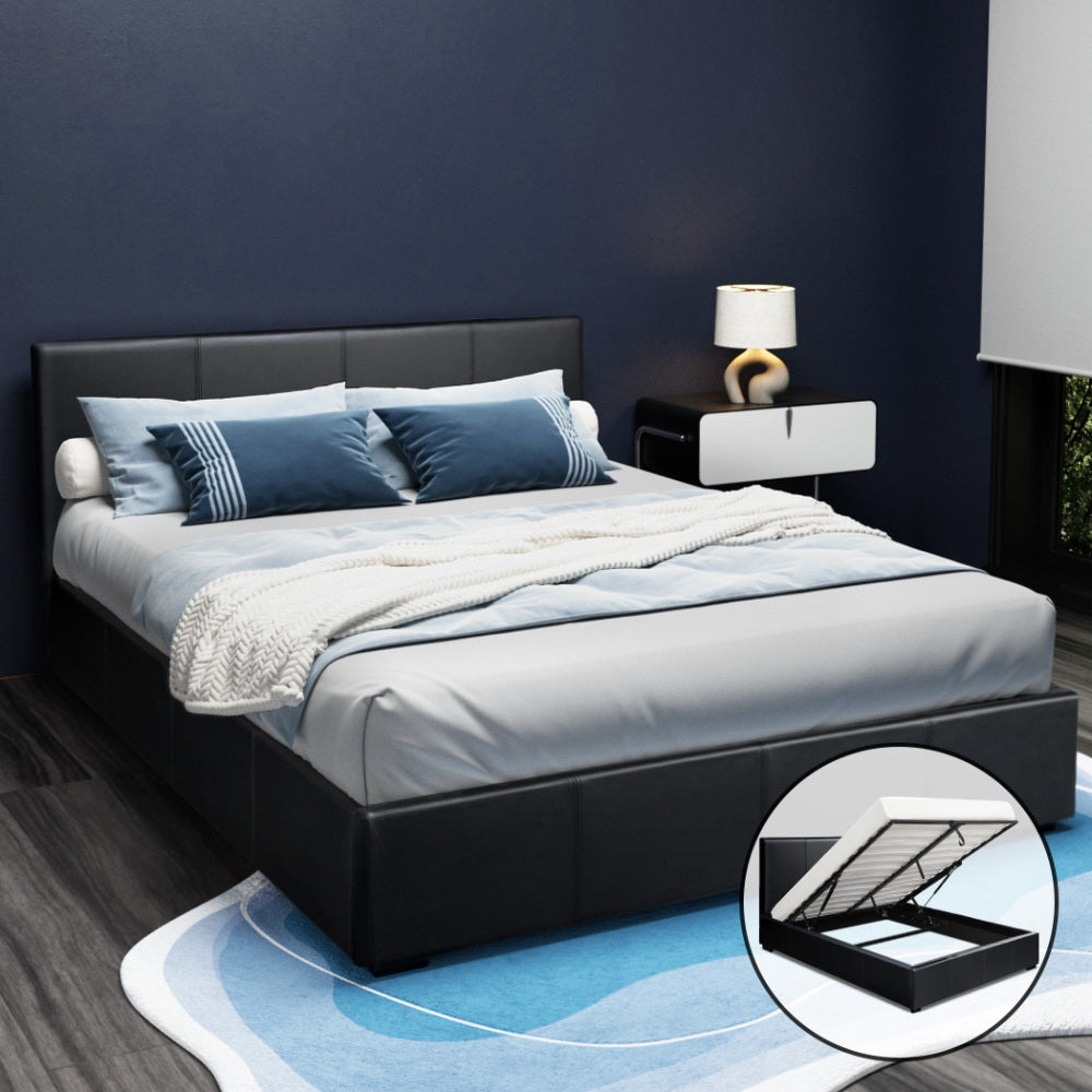 Tampa (Queen) Storage Bed Frame | PU Leather - Black - Homecoze