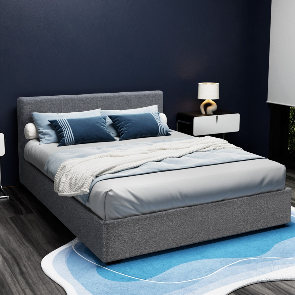 Tampa (Queen) Storage Bed Frame | Fabric - Grey - Homecoze
