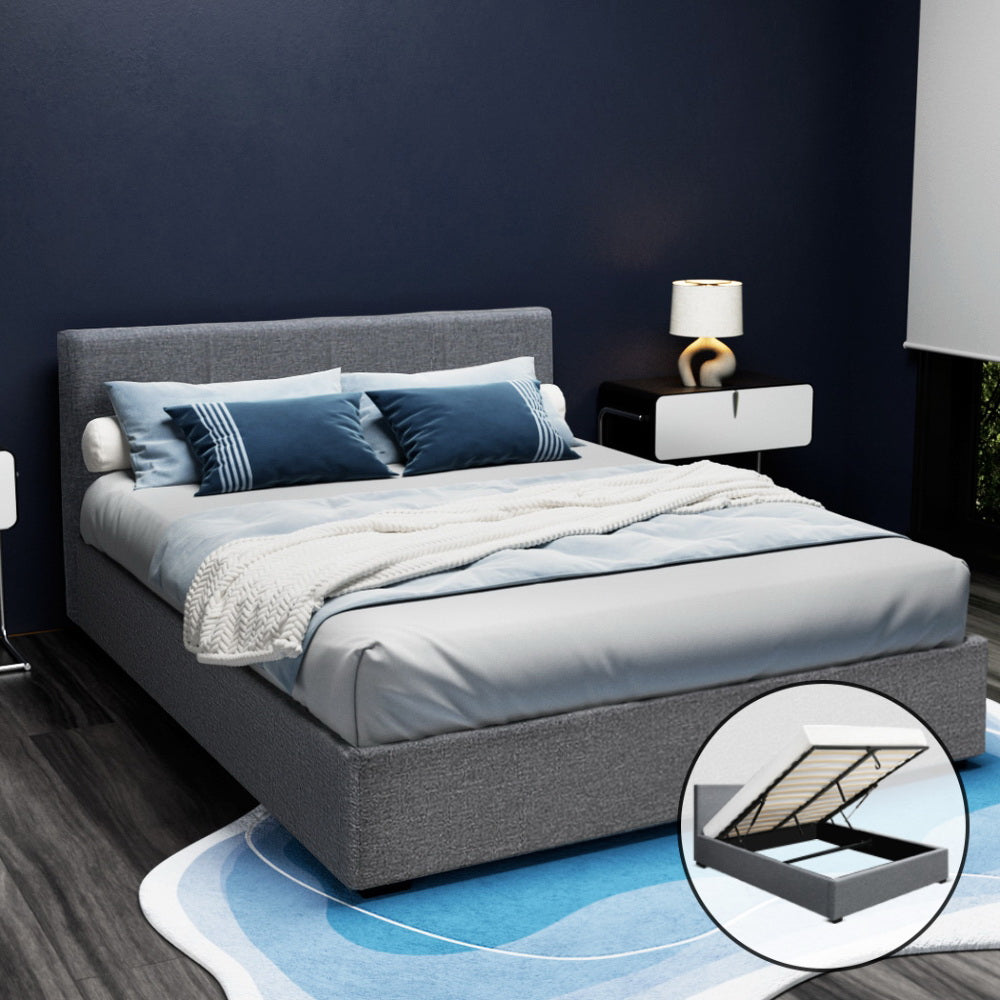 Tampa (Queen) Storage Bed Frame | Fabric - Grey - Homecoze