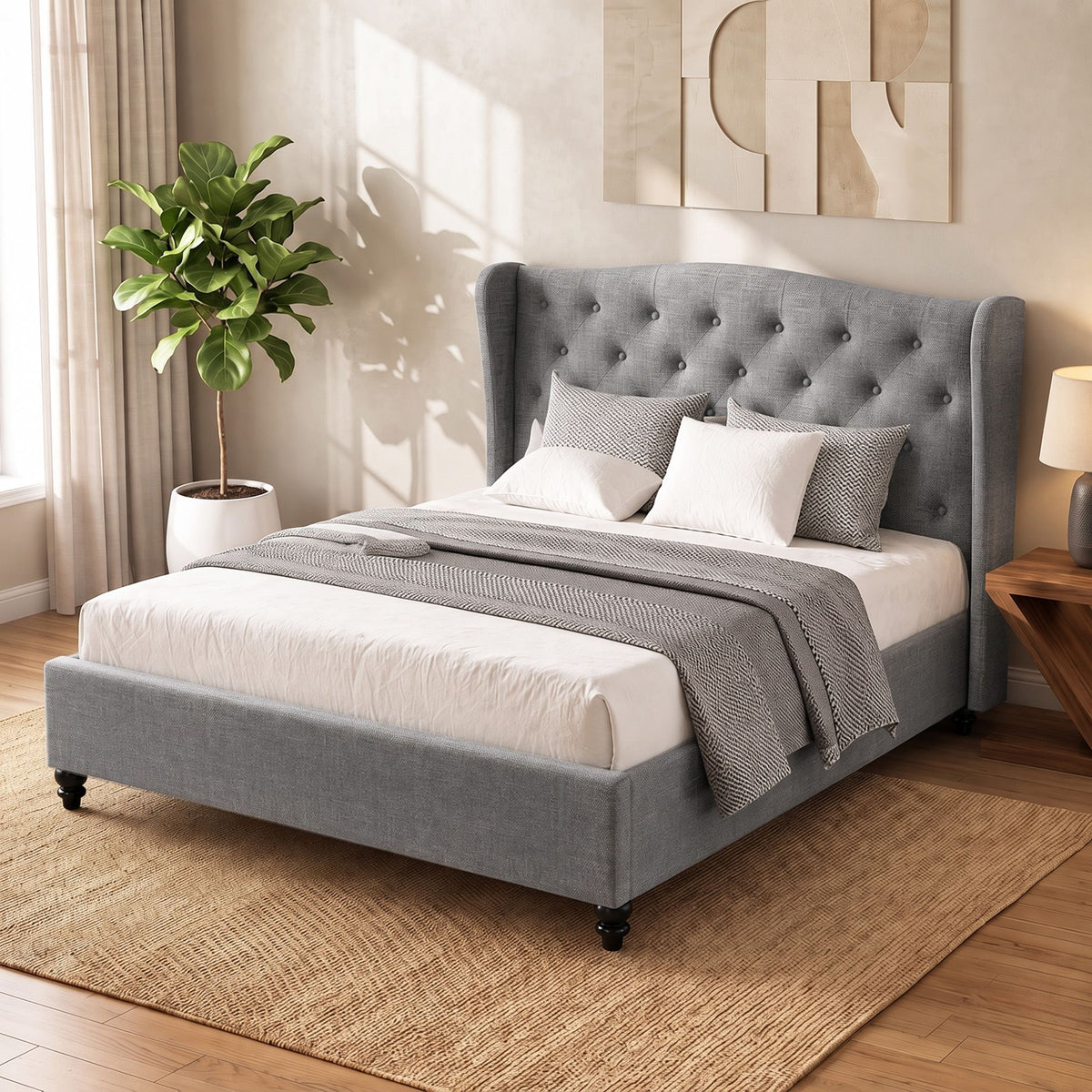 Liberty (Double) Linen-Look Bed Frame - Grey