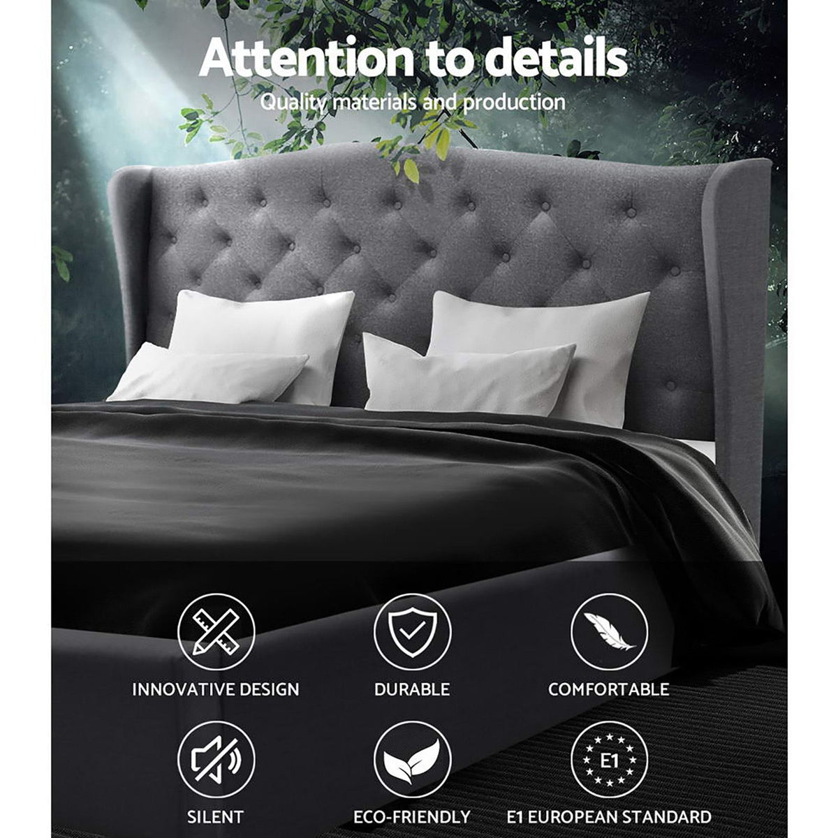 Liberty (Double) Linen-Look Bed Frame - Grey