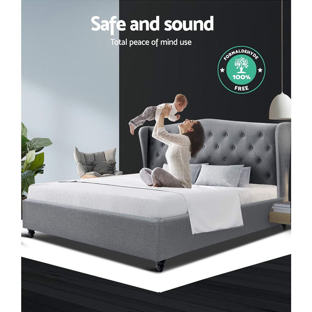 Liberty (Double) Linen-Look Bed Frame - Grey