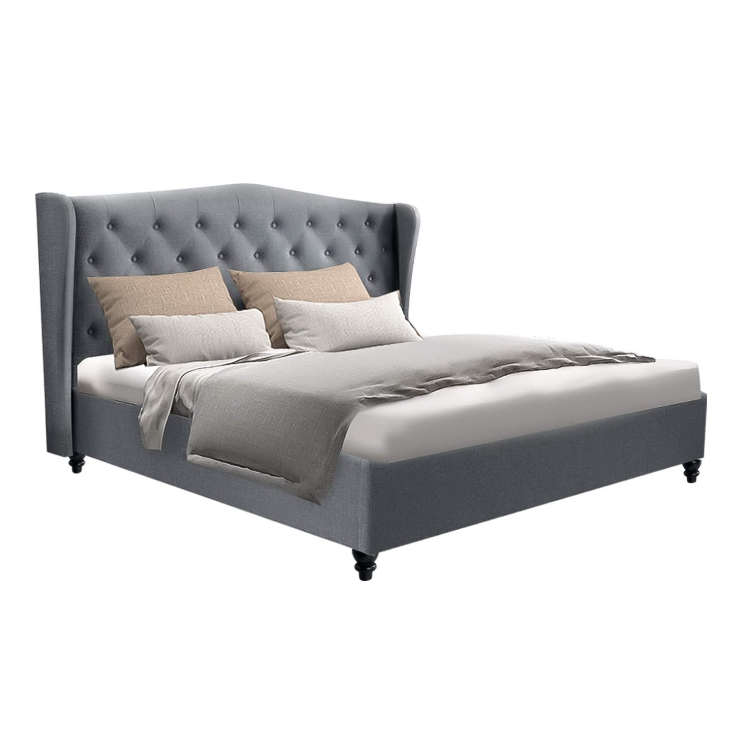 Liberty (Double) Faux Linen Bed Frame - Grey - Homecoze