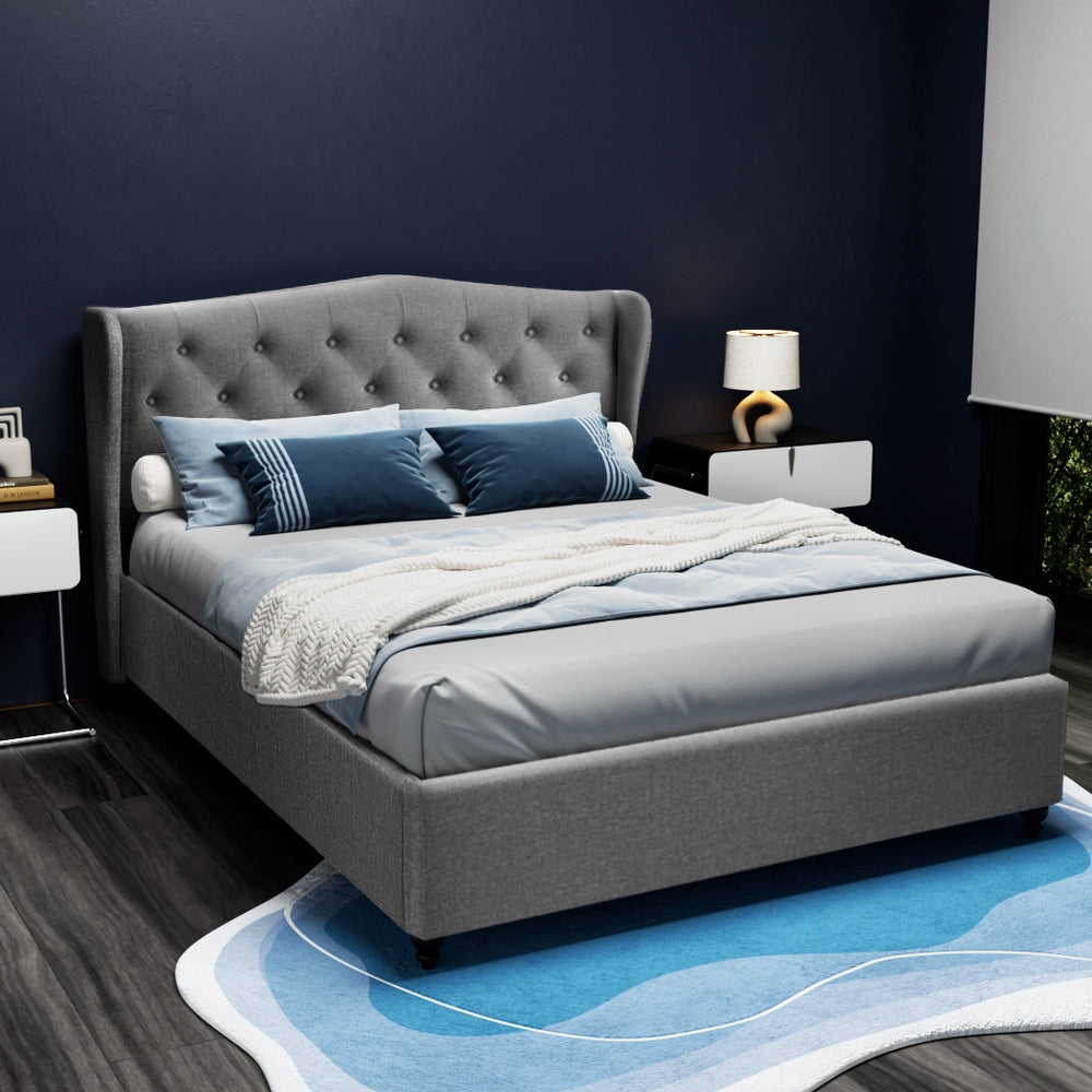 Liberty (Double) Faux Linen Bed Frame - Grey - Homecoze