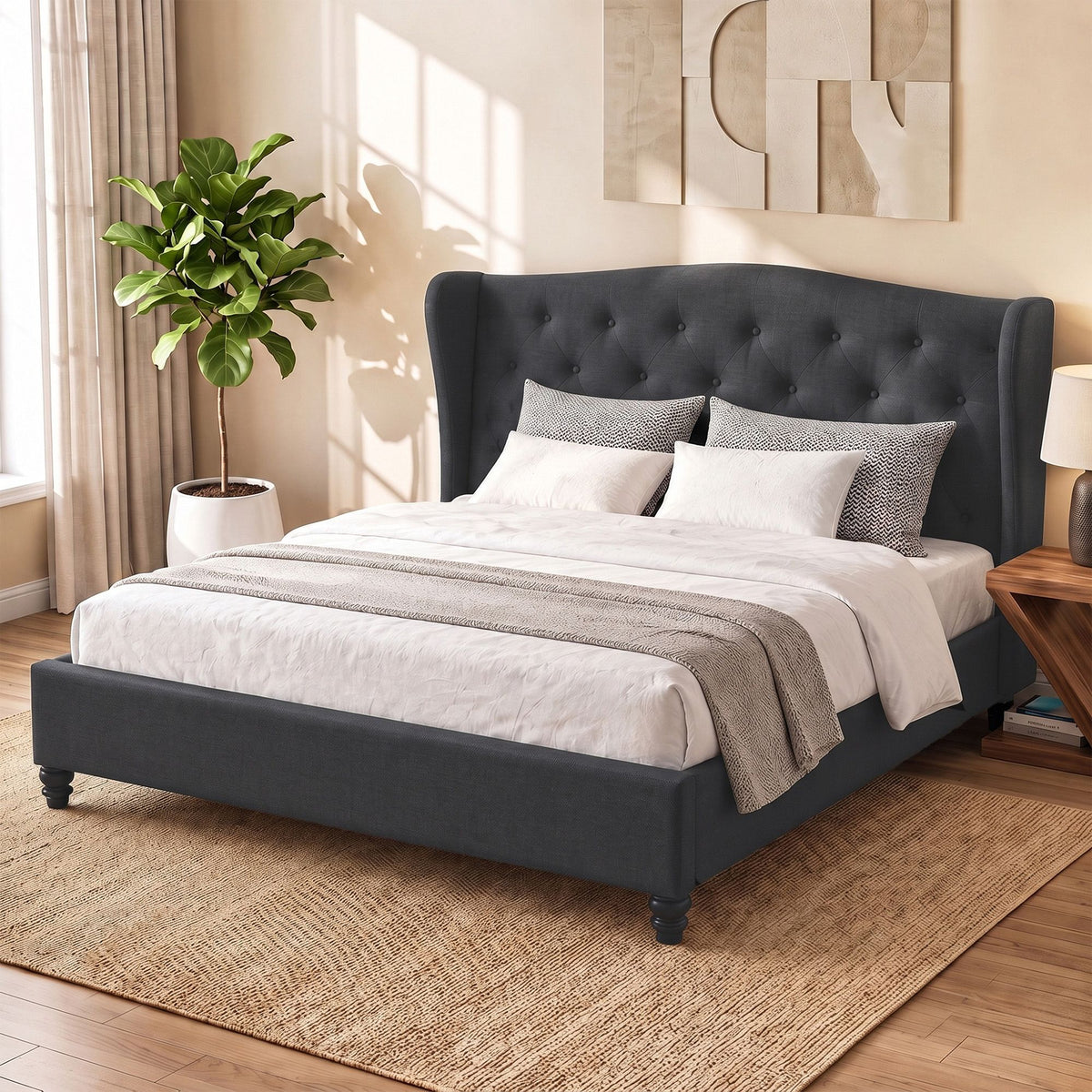 Liberty (King) Linen-Look Bed Frame - Charcoal