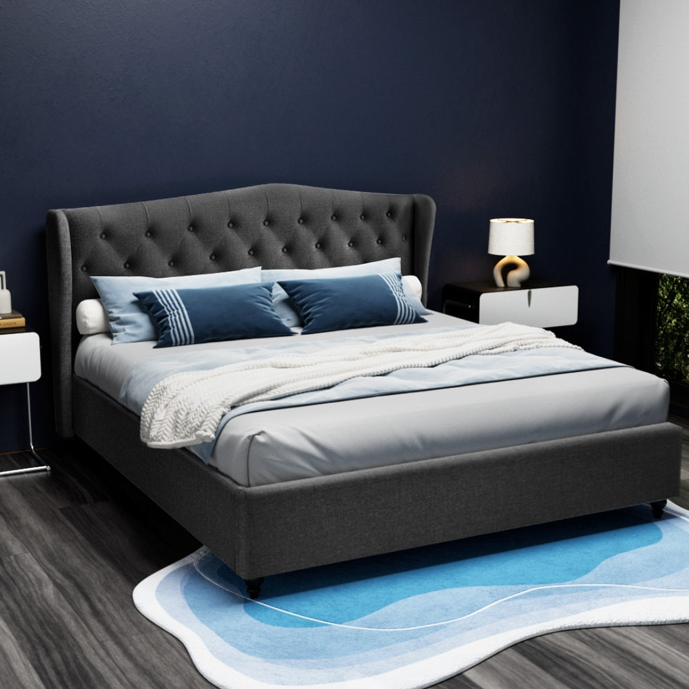 Liberty (King) Faux Linen Bed Frame - Charcoal - Homecoze