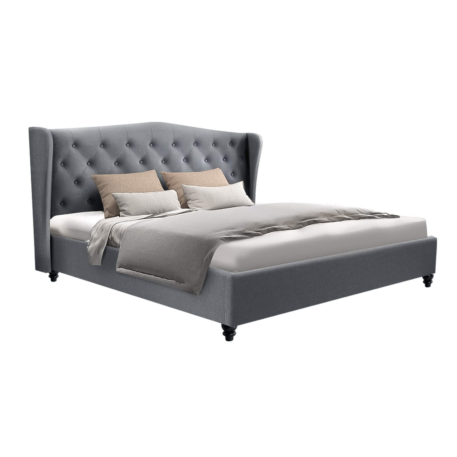 Liberty (King) Faux Linen Bed Frame - Grey - Homecoze