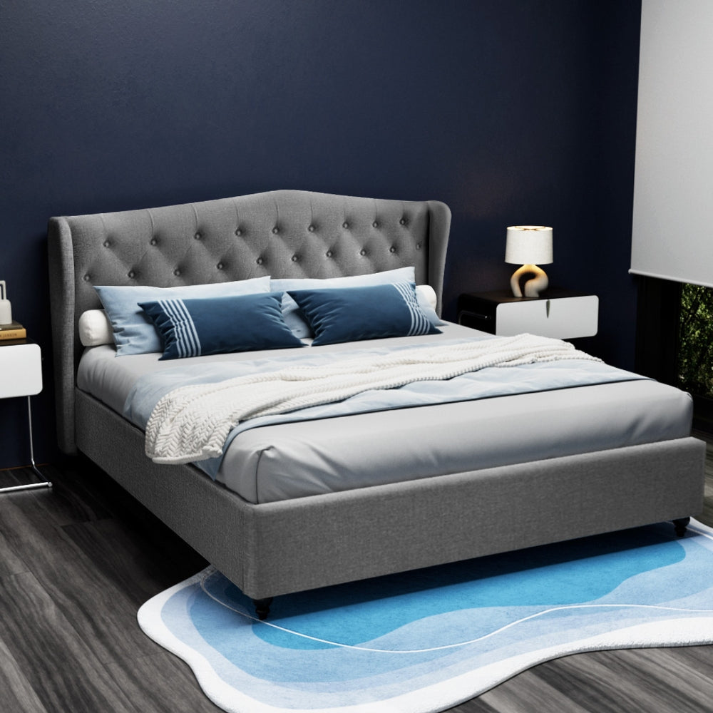 Liberty (King) Faux Linen Bed Frame - Grey - Homecoze