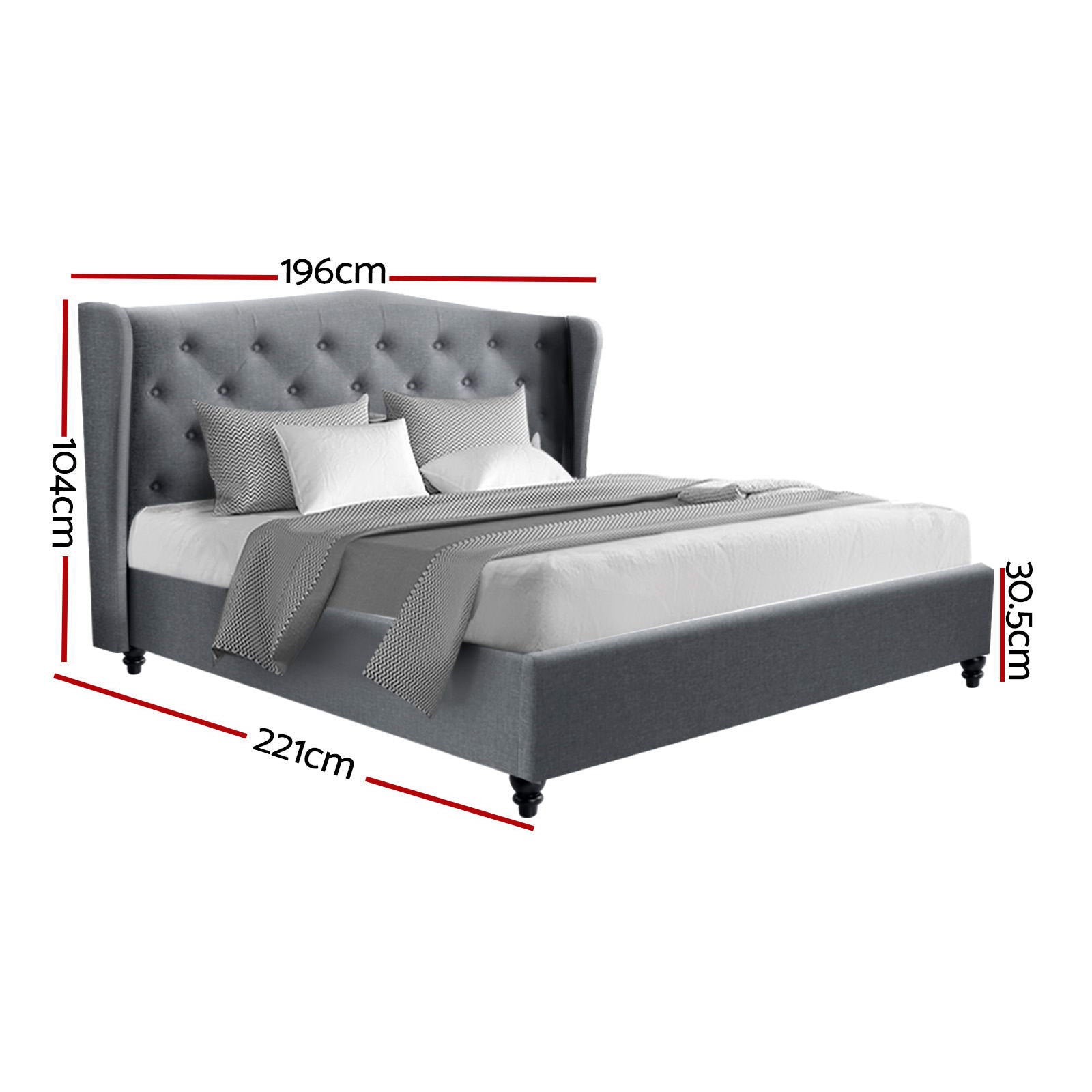 Liberty (King) Faux Linen Bed Frame - Grey - Homecoze