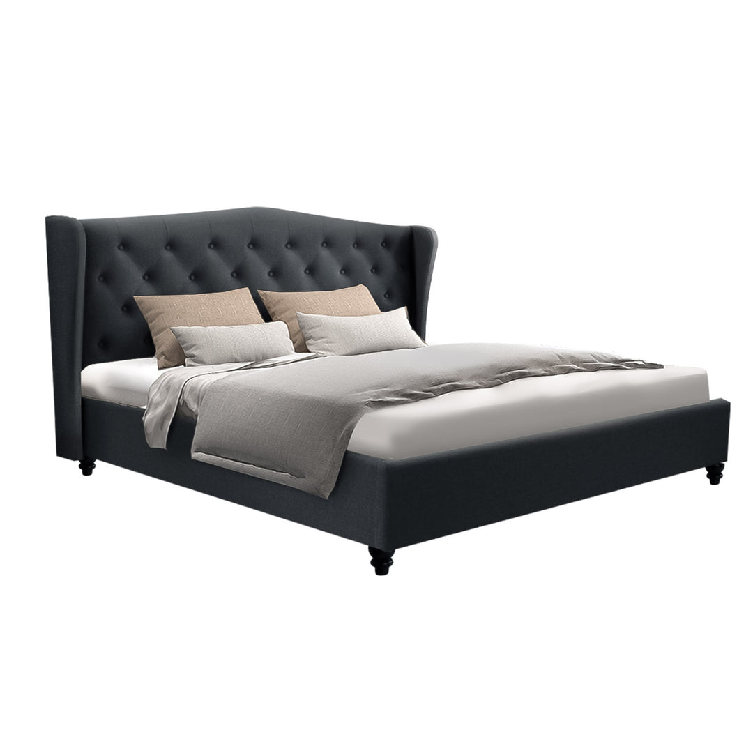 Liberty (Queen) Faux Linen Bed Frame - Charcoal