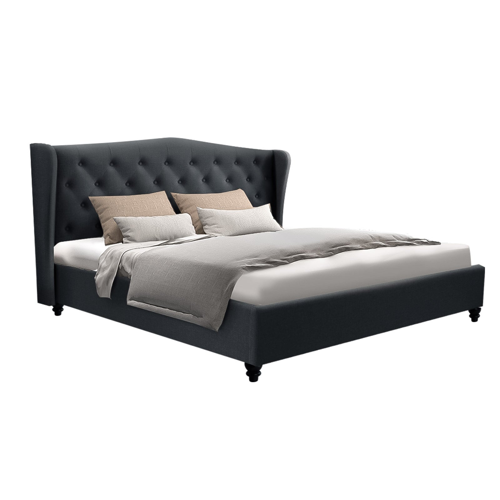 Liberty (Queen) Faux Linen Bed Frame - Charcoal - Homecoze