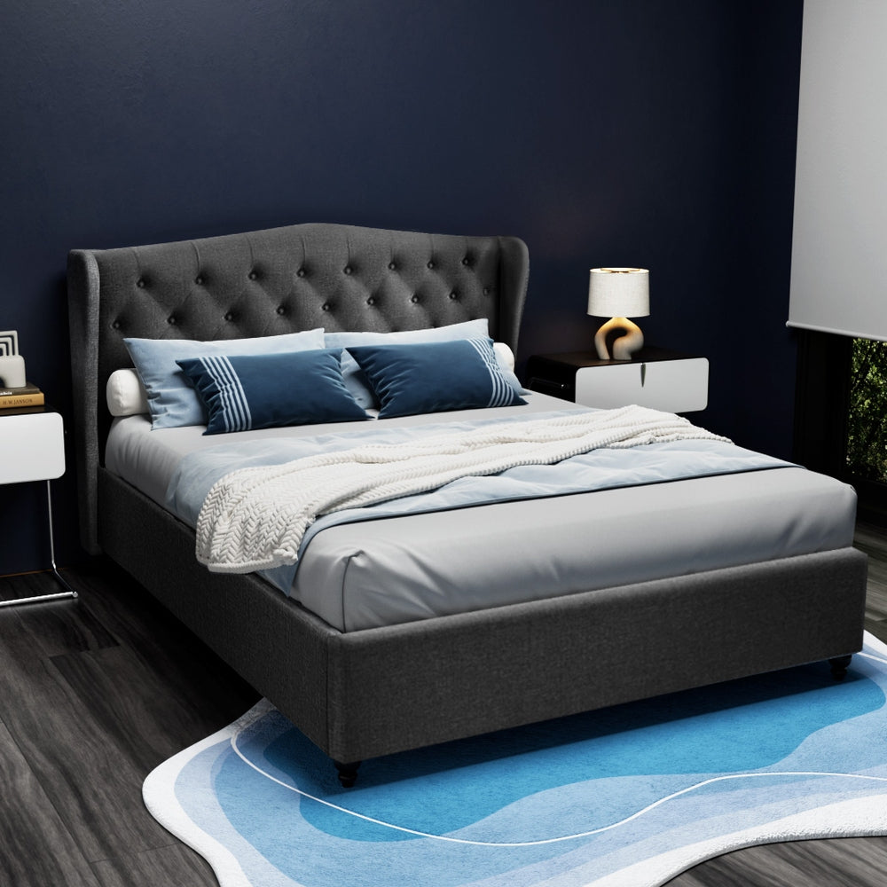 Liberty (Queen) Faux Linen Bed Frame - Charcoal - Homecoze