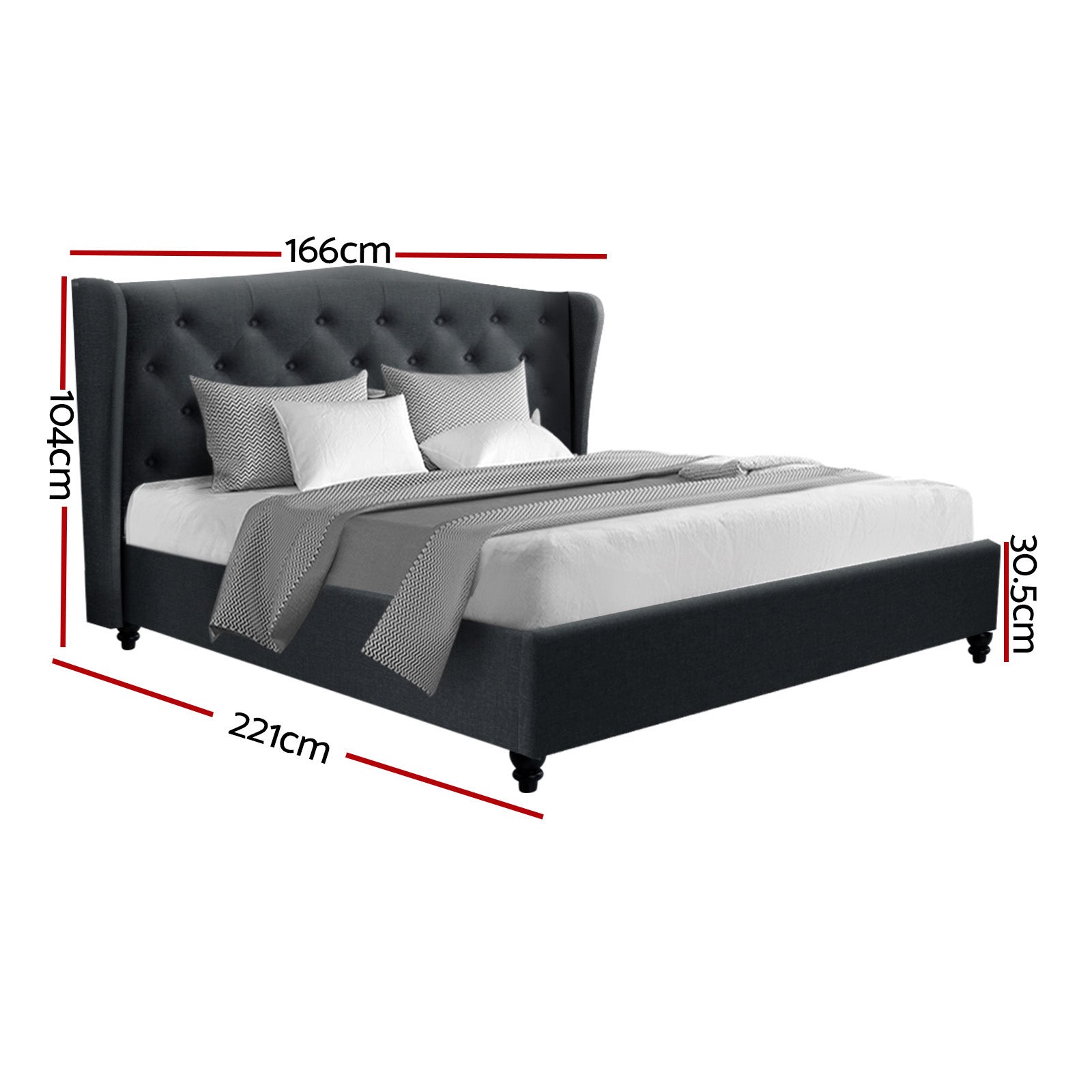 Liberty (Queen) Faux Linen Bed Frame - Charcoal - Homecoze