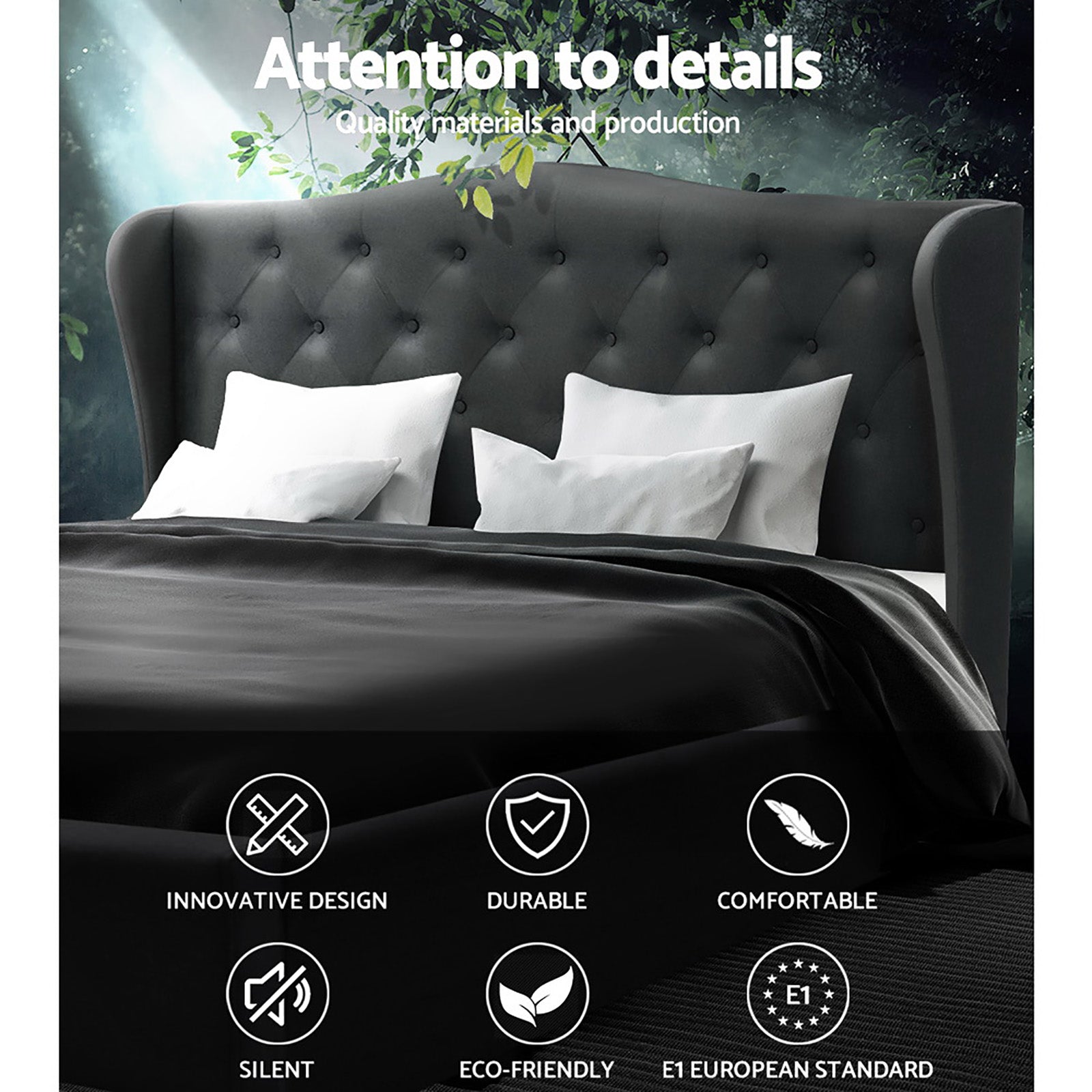 Liberty (Queen) Faux Linen Bed Frame - Charcoal - Homecoze