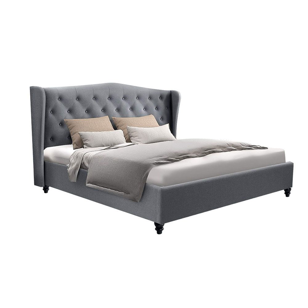 Liberty (Queen) Linen-Look Bed Frame - Grey