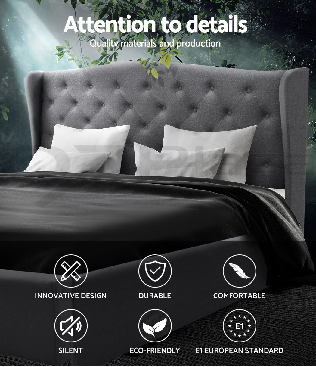 Liberty (Queen) Linen-Look Bed Frame - Grey