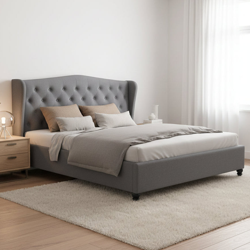 Liberty (Queen) Faux Linen Bed Frame - Grey - Homecoze