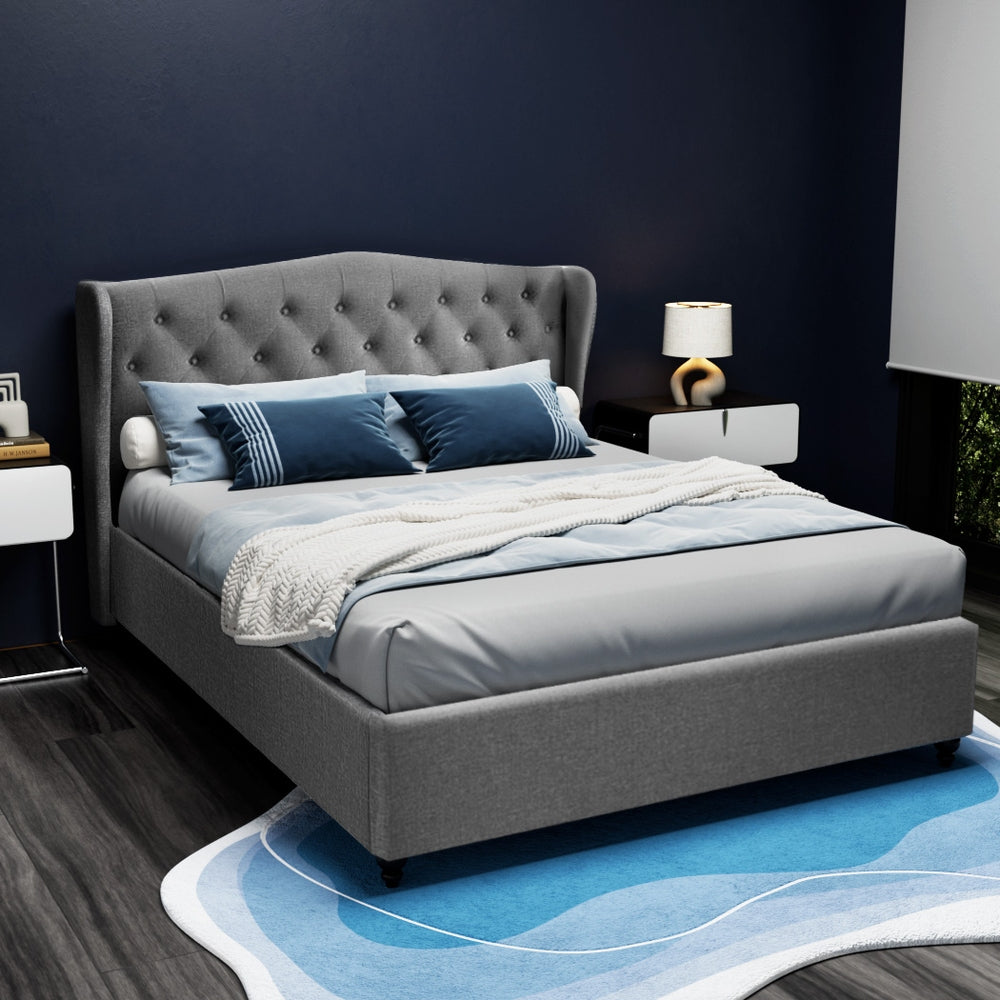 Liberty (Queen) Faux Linen Bed Frame - Grey - Homecoze