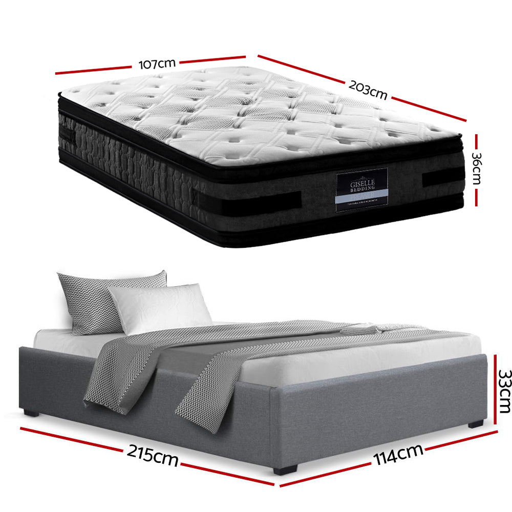 Artiss Bed Frame with 36cm Giselle Mattress Set King Single Gas Lift Base Grey - Homecoze