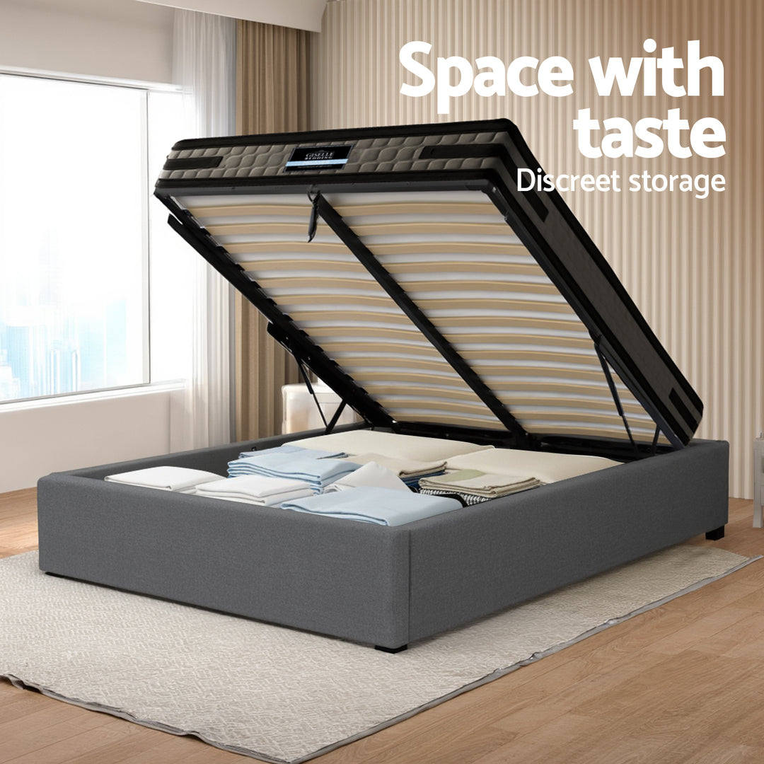 Artiss Bed Frame with 36cm Giselle Mattress Set King Single Gas Lift Base Grey - Homecoze