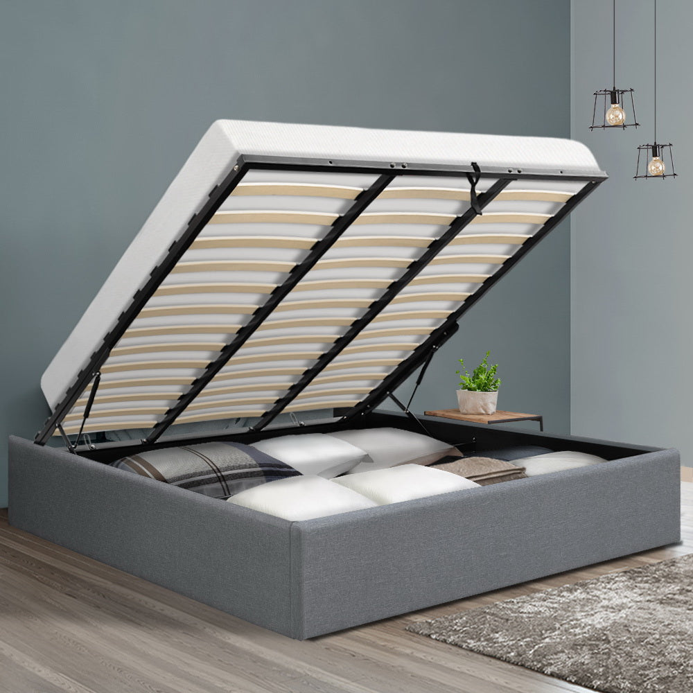 Chicago (King) Storage Bed Frame | Fabric - Grey - Homecoze
