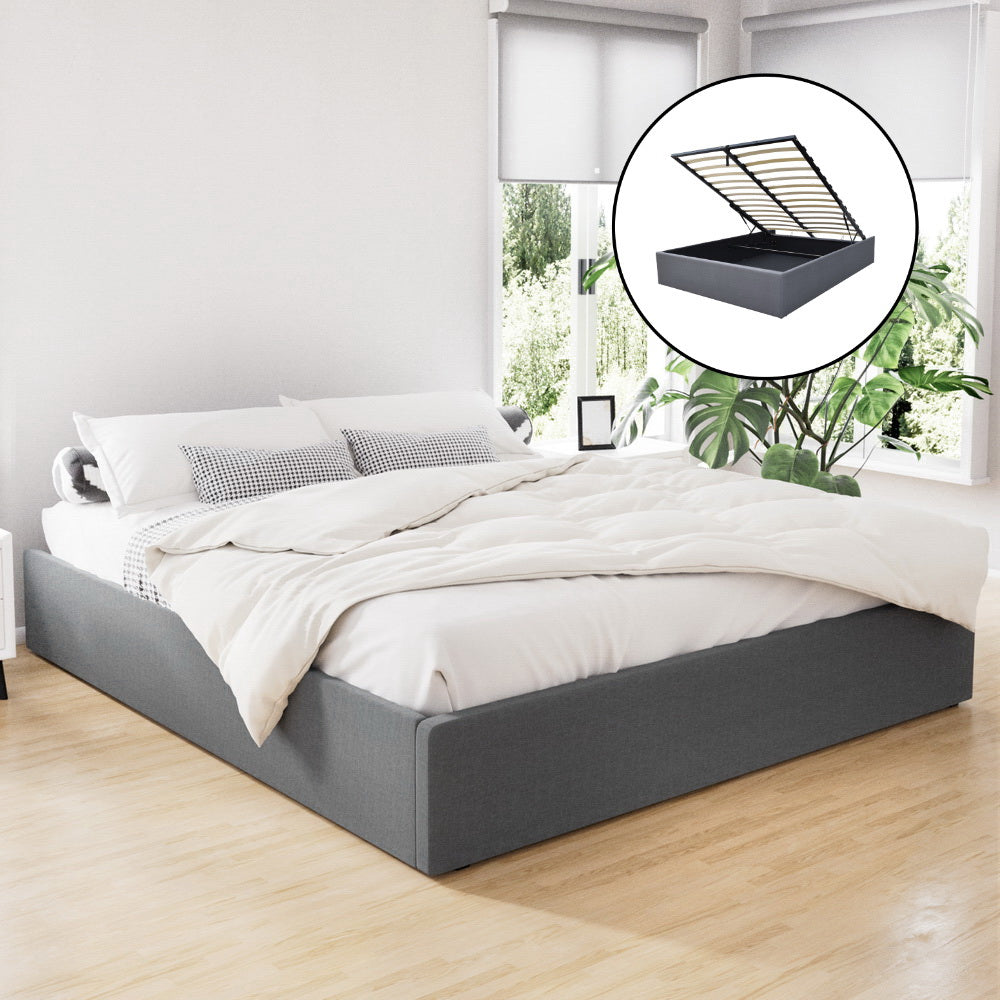 Chicago (King) Storage Bed Frame | Fabric - Grey - Homecoze