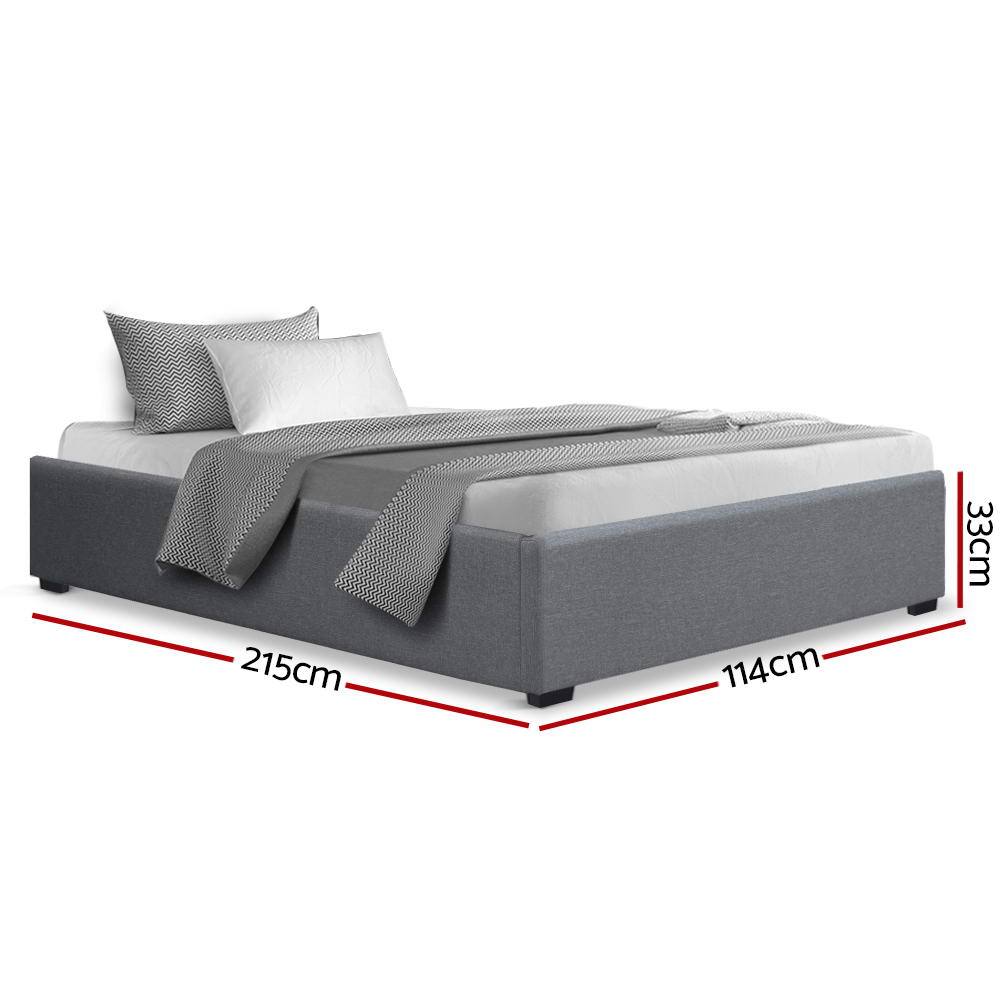Chicago (King Single) Storage Bed Frame | Fabric - Grey - Homecoze