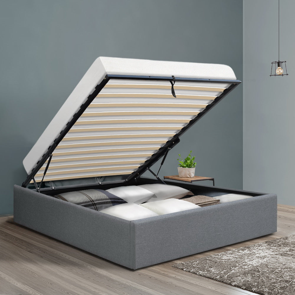 Chicago (King Single) Storage Bed Frame | Fabric - Grey - Homecoze