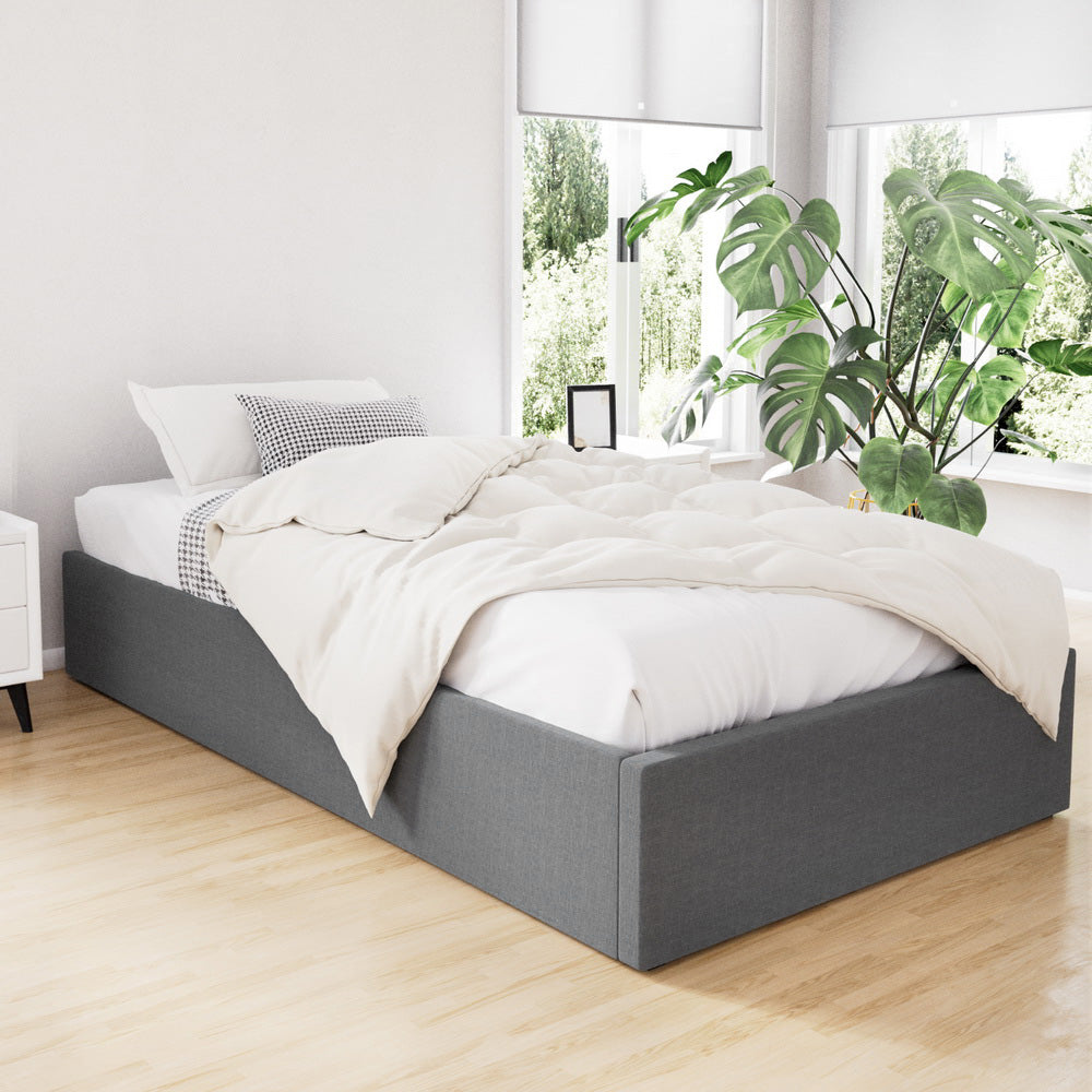 Chicago (King Single) Storage Bed Frame | Fabric - Grey - Homecoze