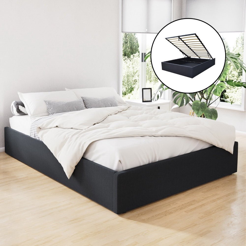 Chicago (Queen) Storage Bed Frame | Fabric - Charcoal - Homecoze