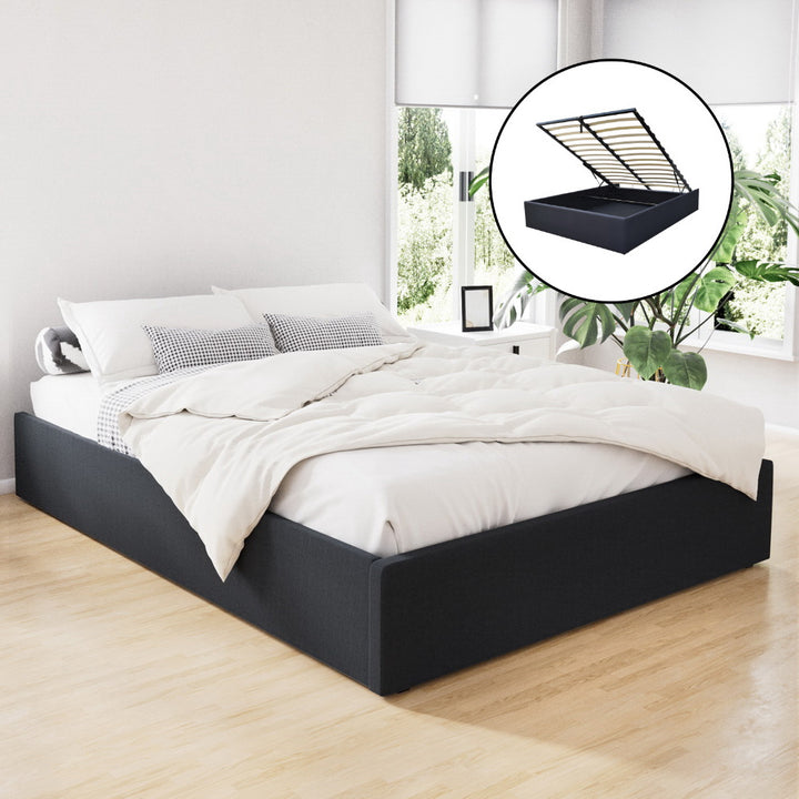 Chicago (Queen) Storage Bed Frame | Fabric - Charcoal