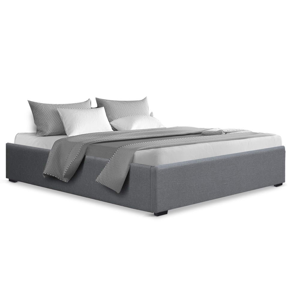 Chicago (Queen) Storage Bed Frame | Fabric - Grey - Homecoze