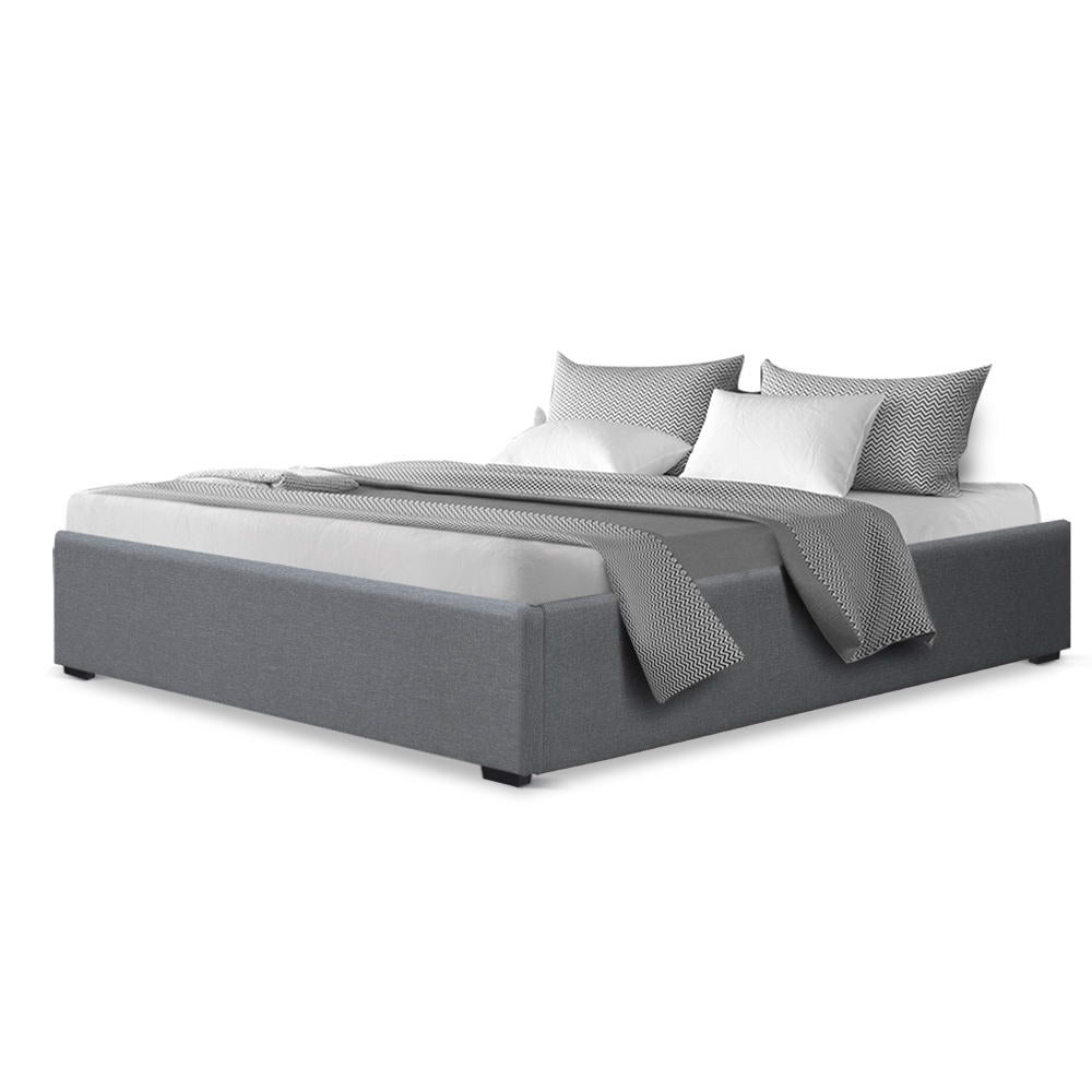 Chicago (Queen) Storage Bed Frame | Fabric - Grey - Homecoze