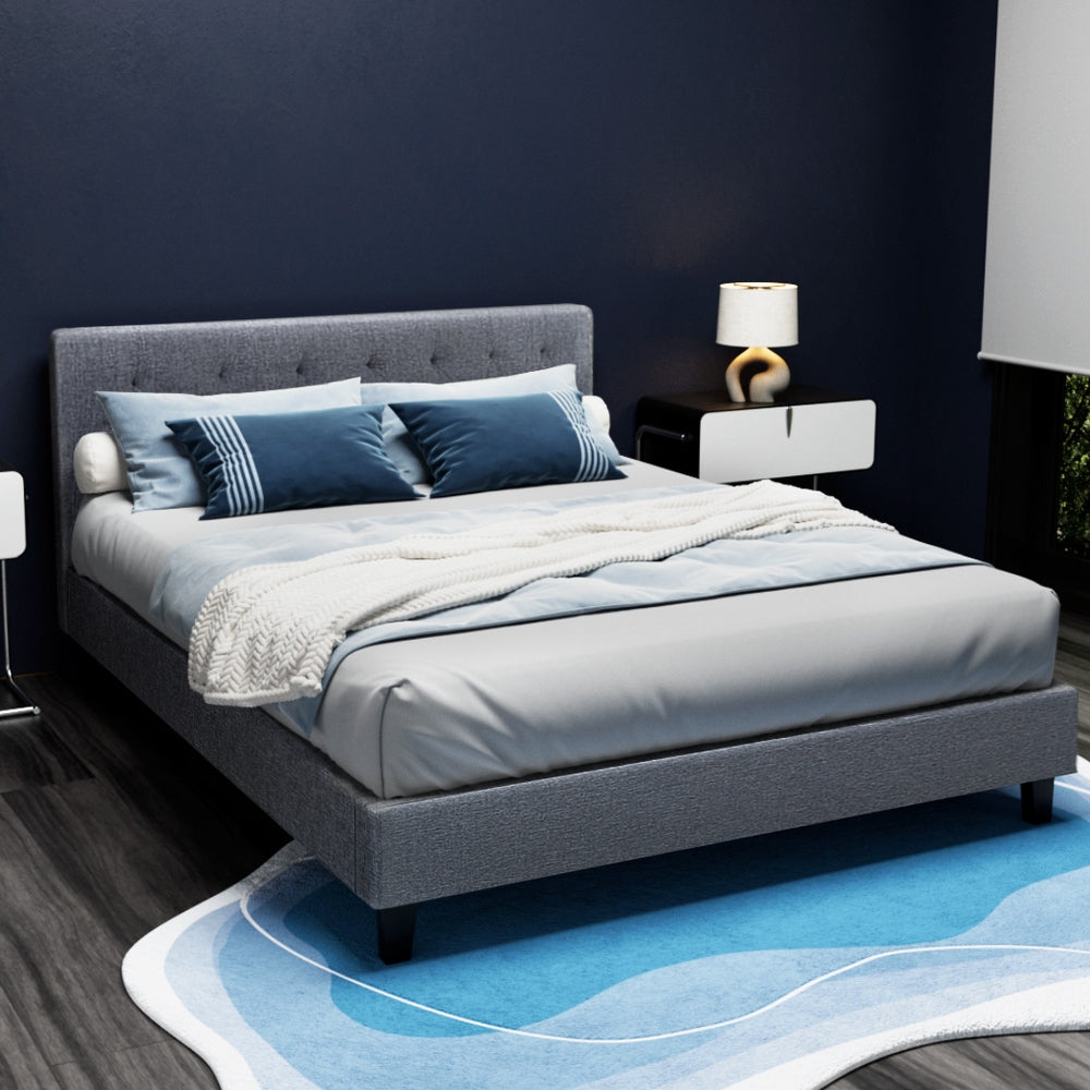 Vanke Bed Frame Fabric- Grey Double - Homecoze