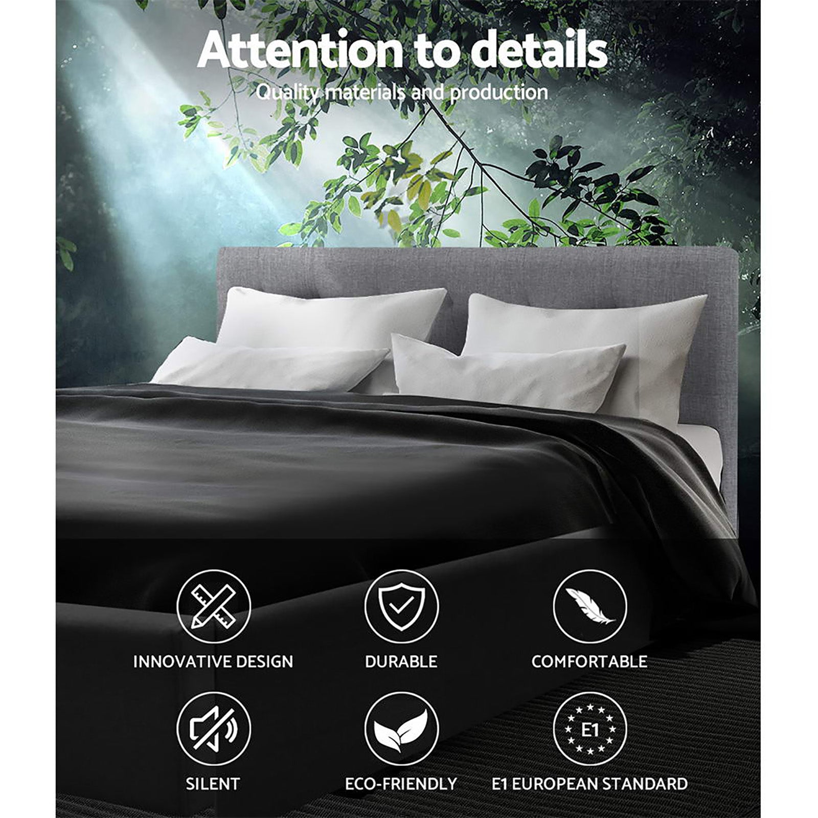 Vanke Bed Frame Fabric- Grey Double - Homecoze