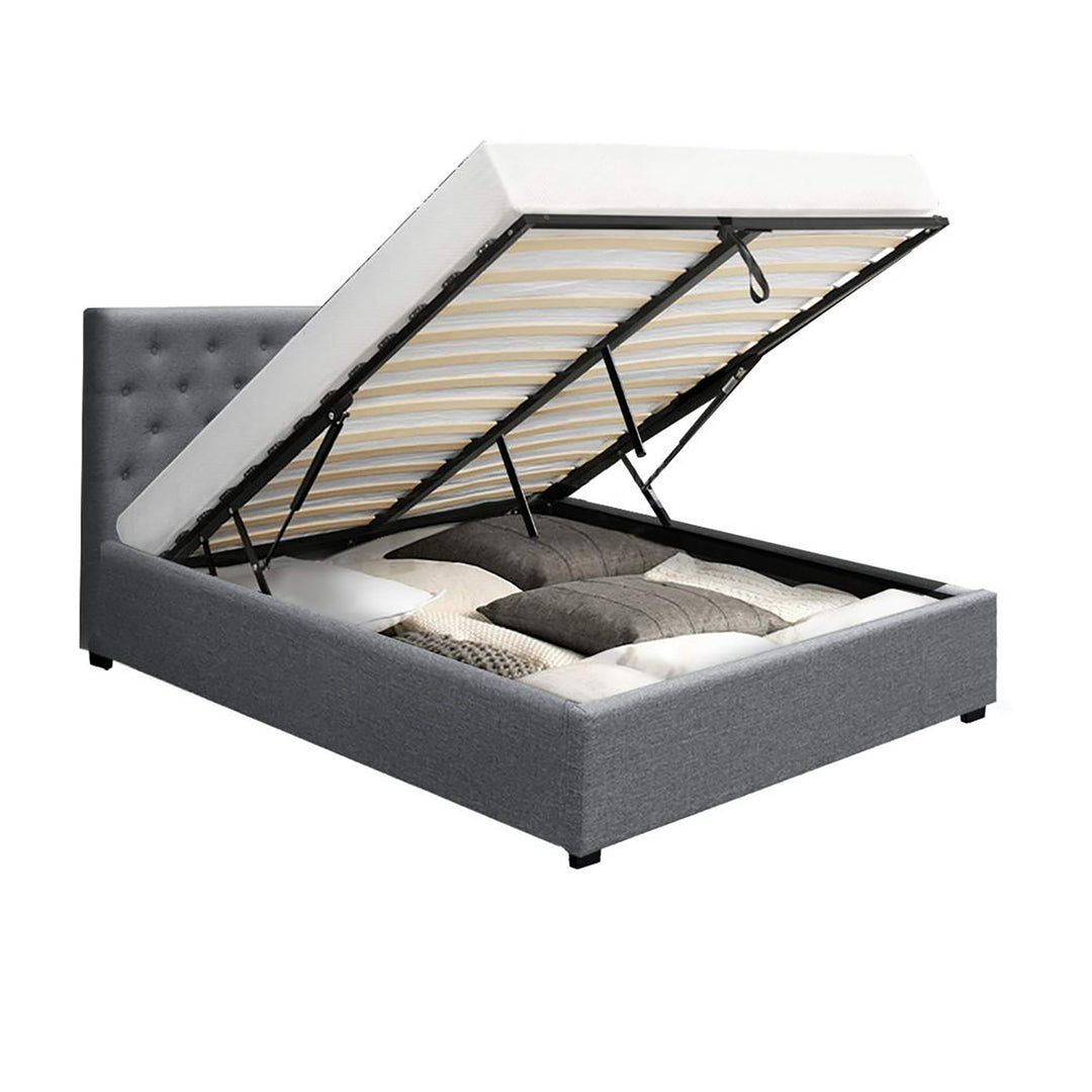 Vila Bed Frame Fabric Gas Lift Storage - Grey Double