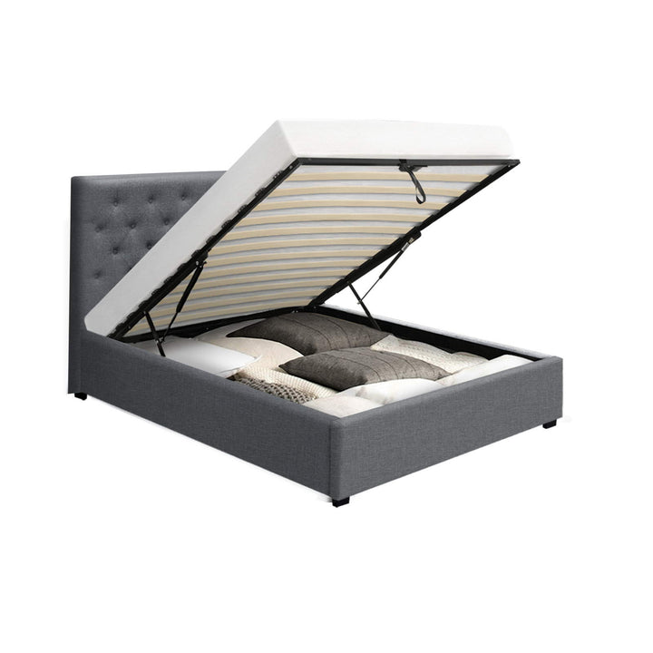 Vila Bed Frame Fabric Gas Lift Storage - Grey King Single