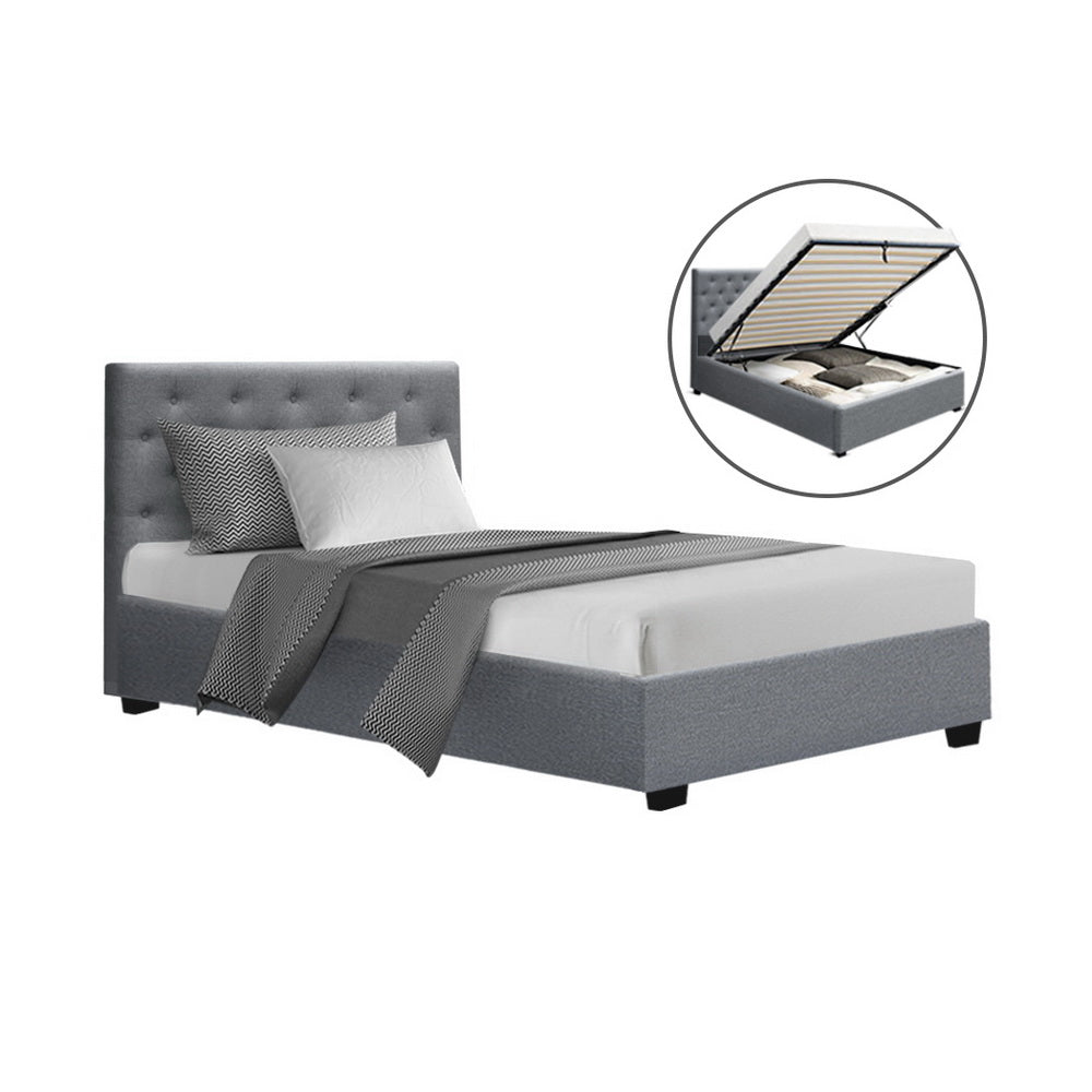 Kansas (King Single) Storage Bed Frame - Grey - Homecoze
