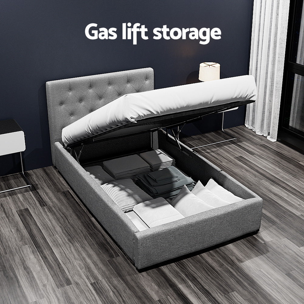 Kansas (King Single) Storage Bed Frame - Grey - Homecoze