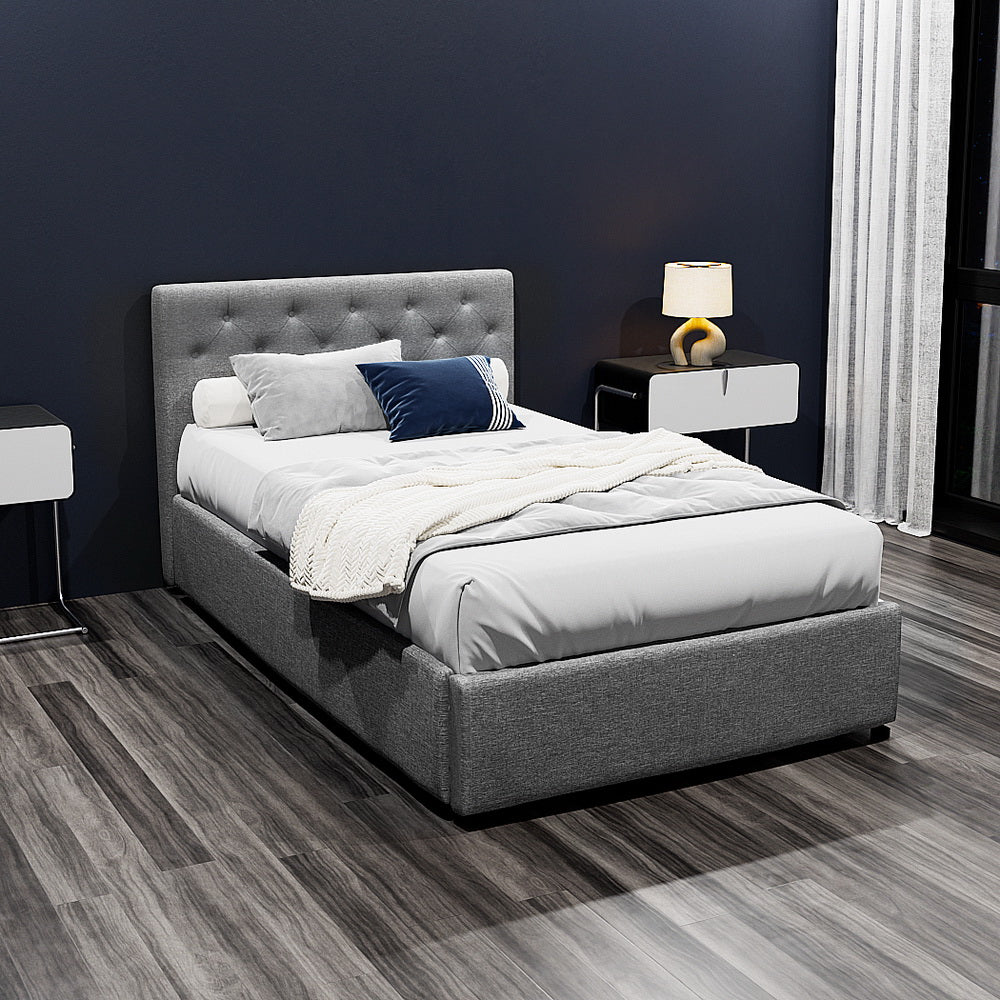 Kansas (King Single) Storage Bed Frame - Grey - Homecoze