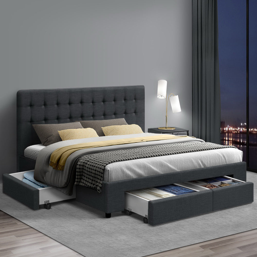 Austin (Queen) Storage Bed Frame | Fabric - Charcoal - Homecoze