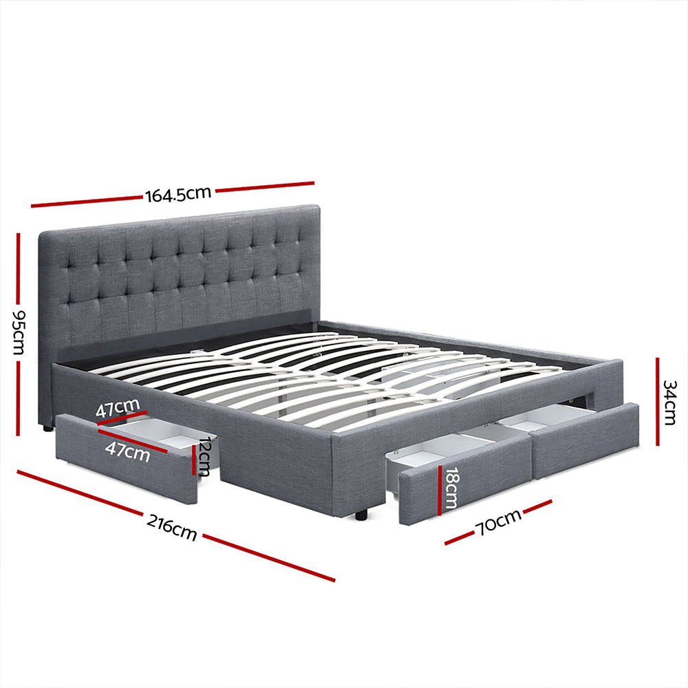 Austin (Queen) Storage Bed Frame | Fabric - Grey - Homecoze