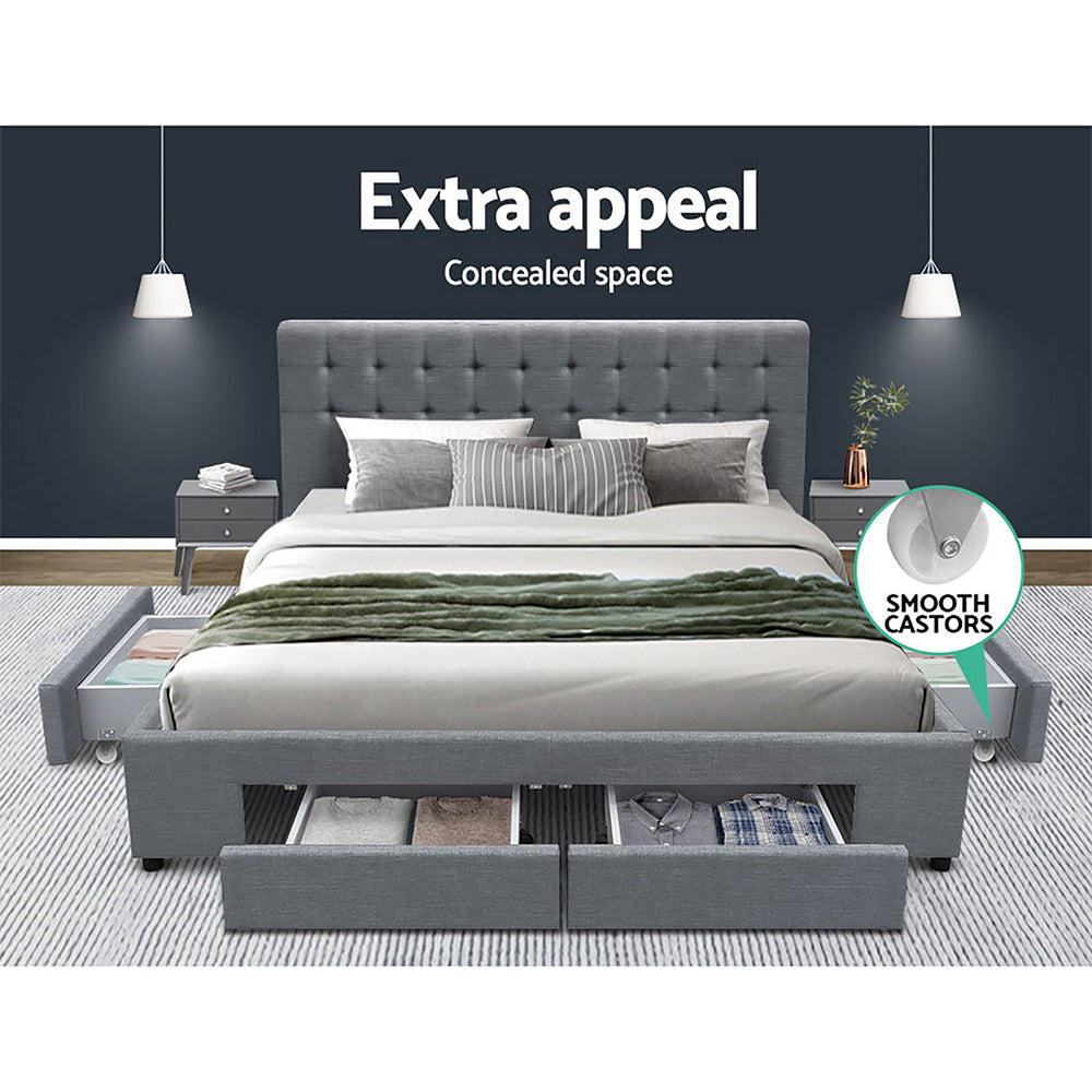 Austin (Queen) Storage Bed Frame | Fabric - Grey - Homecoze