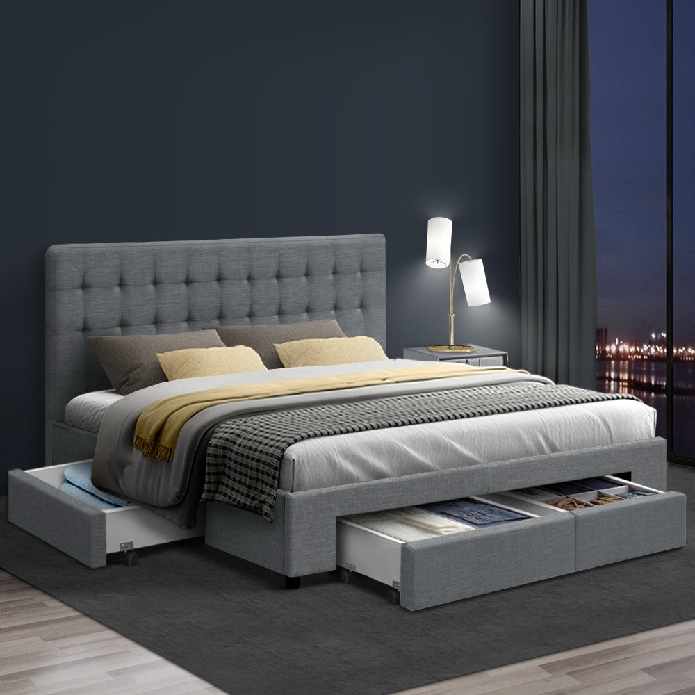 Austin (Queen) Storage Bed Frame | Fabric - Grey - Homecoze