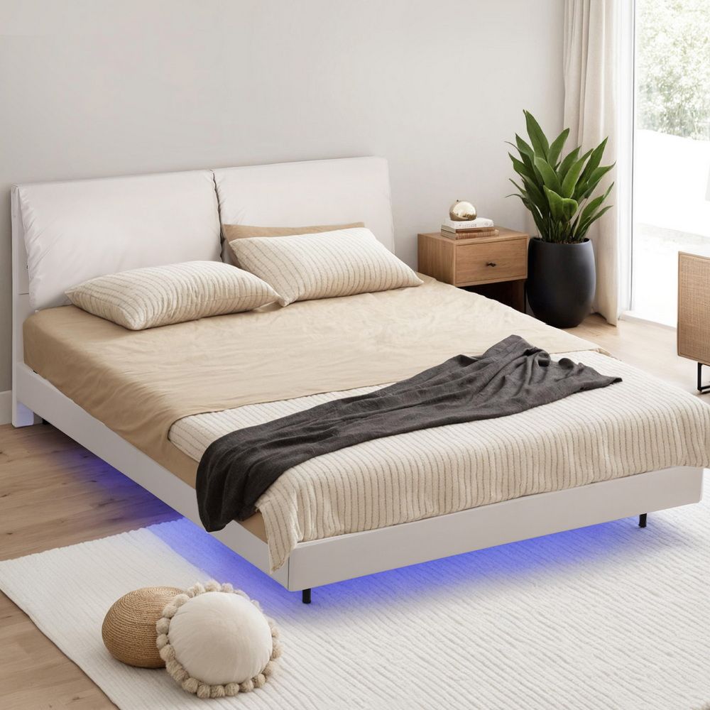 Hollis (Double) LED PU Leather Bed Frame - White